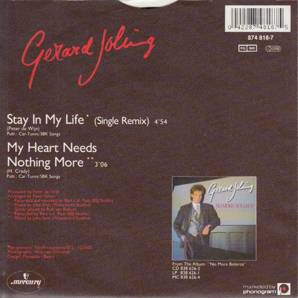 Gerard Joling - Stay In My Life (Single Remix) 36078 Vinyl Singles Vinyl Zeer Goed / Hoesje Goed "VINYLSINGLES.NL"