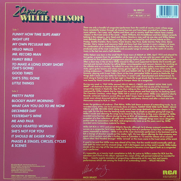 Willie Nelson - 20 Of The Best (LP) 50342 Vinyl LP Vinyl Goed / Hoes Goed
