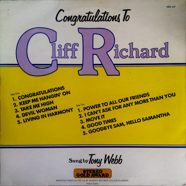 Tony Webb - Congratulations To Cliff Richard (LP) 46515 Vinyl LP Vinyl Goed / Hoes Goed