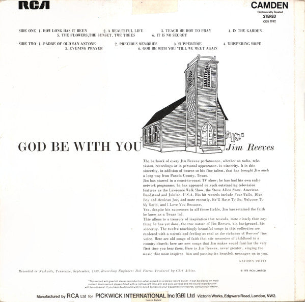 Jim Reeves - God Be With You (LP) Vinyl LP Vinyl Goed / Hoes Goed
