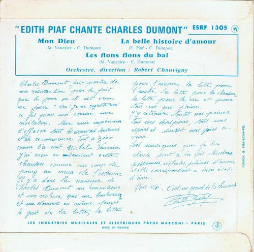 Edith Piaf - Edith Piaf Chante Charles Dumont 14932 Vinyl Singles EP Vinyl Goed / Hoes Goed