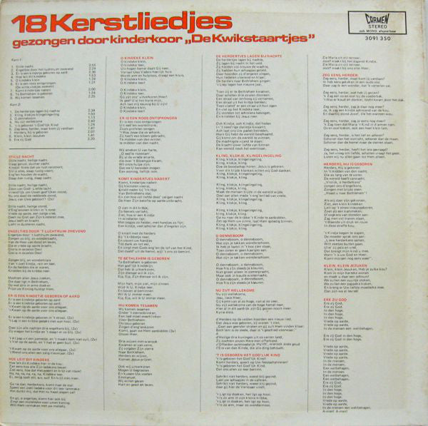 Kinderkoor De Kwikstaartjes - 18 Kerstliedjes Gezongen Door Kinderkoor De Kwikstaartjes (LP) 45245 Vinyl LP Vinyl Goed / Hoes Goed