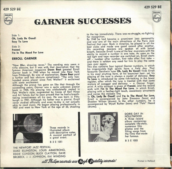 Erroll Garner - Garner Successes Vinyl Singles EP Vinyl Zeer Goed / Hoesje Goed "VINYLSINGLES.NL"