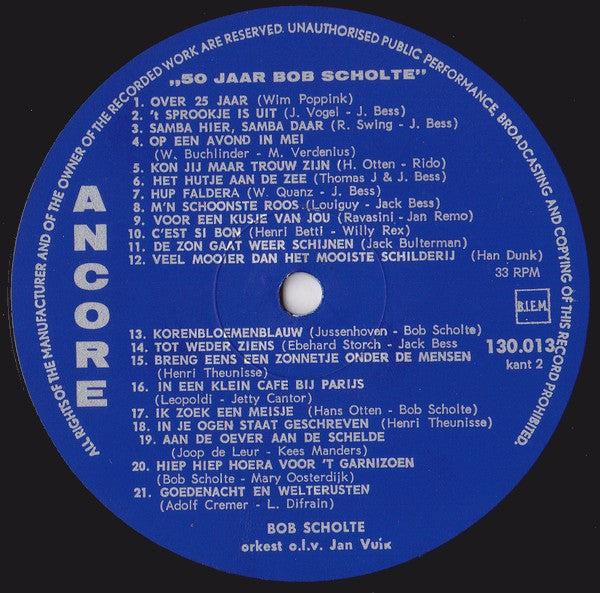 Bob Scholte - 50 Jaar Bob Scholte Jubileum (LP) Vinyl LP Vinyl Zeer Goed / Hoesje Goed "VINYLSINGLES.NL"