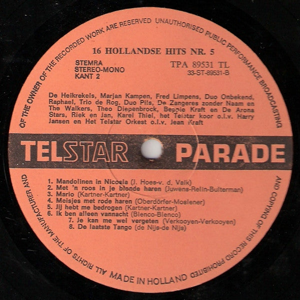 Various - 16 Hollandse Hits 5 (LP) 47051 Vinyl LP Vinyl Goed / Hoes Redelijk