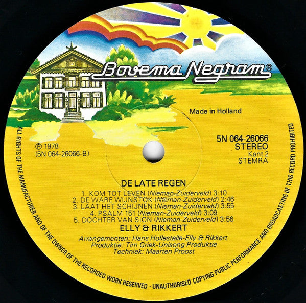 Elly & Rikkert - De Late Regen (LP) Vinyl LP Vinyl Zeer Goed / Hoesje Goed "VINYLSINGLES.NL"