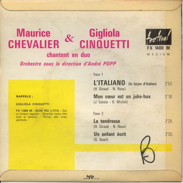 Maurice Chevalier & Gigliola Cinquetti - Chantent En Duo L'Italiano 29310 Vinyl Singles EP Vinyl Goed / Hoes Goed