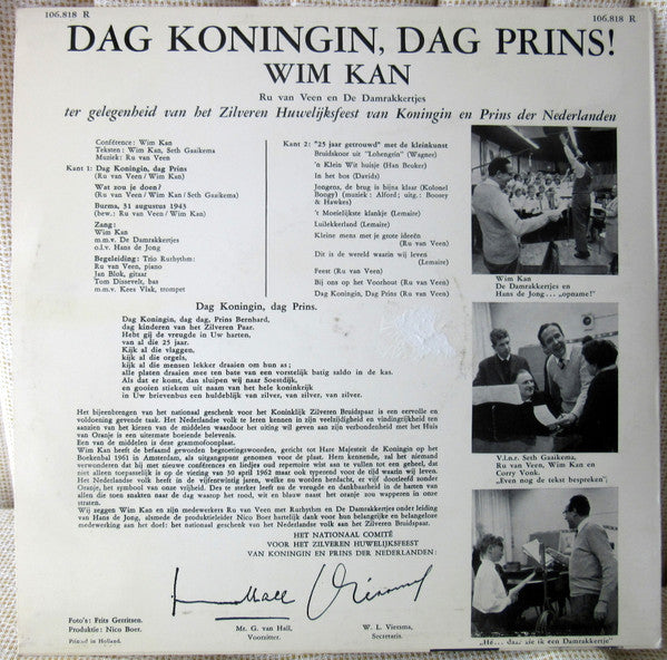 Wim Kan - Dag Koningin, Dag Prins! (10") 52061 Vinyl LP 10" Vinyl Goed / Hoes Goed