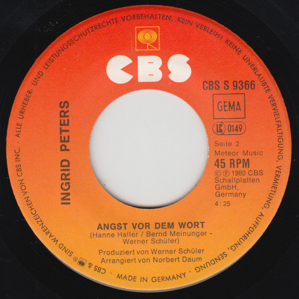 Ingrid Peters - Ich Halte Zu Dir 17353 11997 Vinyl Singles Vinyl Goed / Hoes Goed