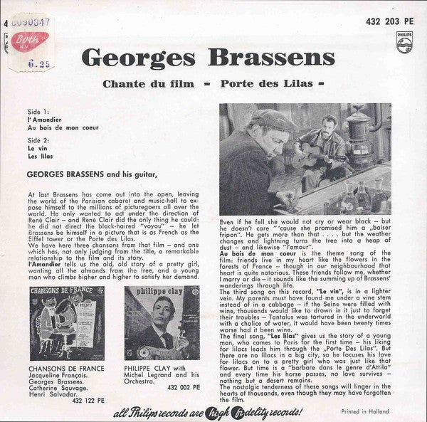 Georges Brassens - Georges Brassens Chante Du Film La Porte Des Lilas Vinyl Singles EP Vinyl Zeer Goed / Hoesje Goed "VINYLSINGLES.NL"