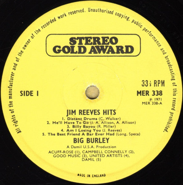 Big Burley - I Can't Forget Those Jim Reeves Hits (LP) 43447