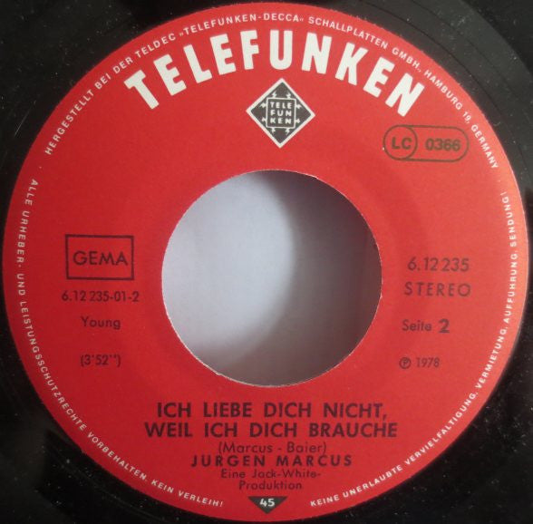Jurgen Marcus - Was Hast Du Heute Abend Vor 16786 Vinyl Singles Vinyl Goed / Hoes Goed