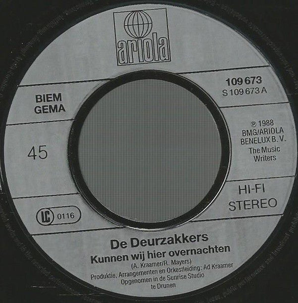 Deurzakkers - Kunnen Wij Hier Overnachten 36486 (B) Vinyl Singles Vinyl Goed / Hoes Sticker