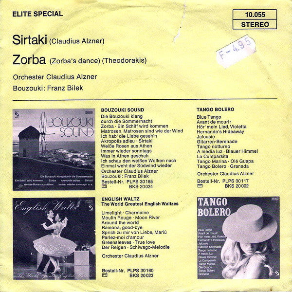 Orchester Claudius Alzner - Sirtaki 34747 Vinyl Singles Vinyl Goed / Hoes Goed