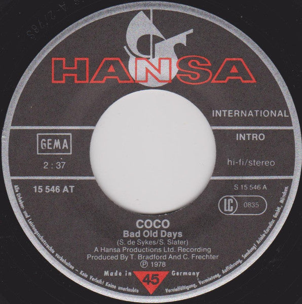 Coco - Bad Old Days 37502b Vinyl Singles B-Keus (B)