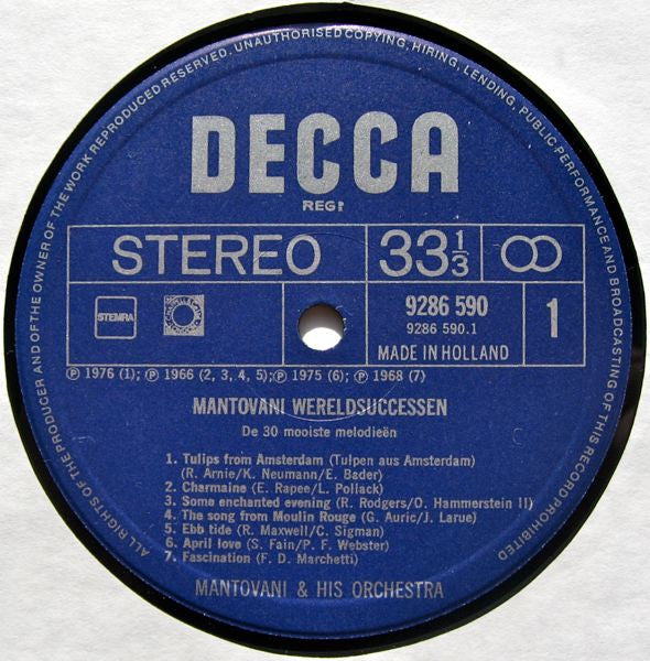 Mantovani - Wereldsuccessen - De 30 Mooiste Melodieën (LP) 44265 Vinyl LP Dubbel Vinyl Goed / Hoes Goed