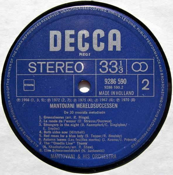 Mantovani - Wereldsuccessen - De 30 Mooiste Melodieën (LP) 44265 Vinyl LP Dubbel Vinyl Goed / Hoes Goed