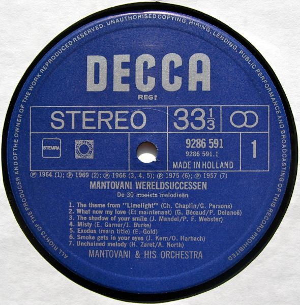 Mantovani - Wereldsuccessen - De 30 Mooiste Melodieën (LP) 44265 Vinyl LP Dubbel Vinyl Goed / Hoes Goed