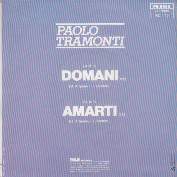 Paolo Tramonti - Domani 36053 Vinyl Singles Vinyl Goed / Hoes Goed