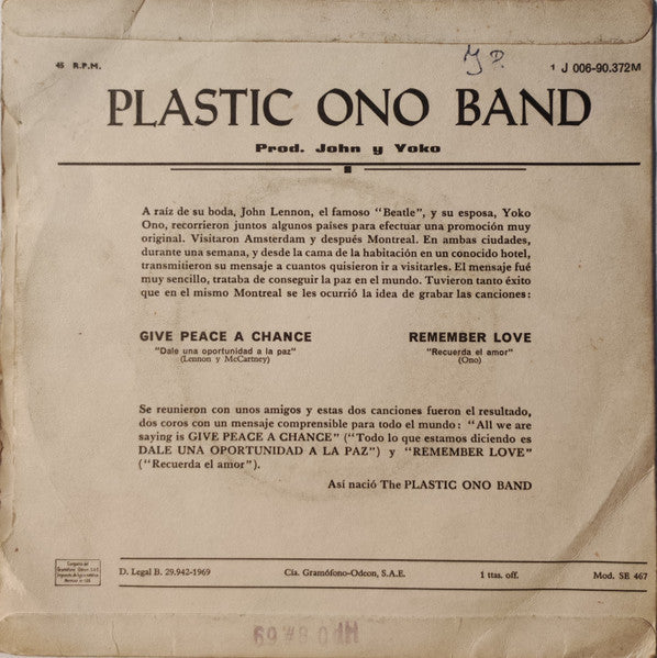 Plastic Ono Band - Give Peace A Chance 37270 Vinyl Singles Vinyl Goed / Hoes Redelijk