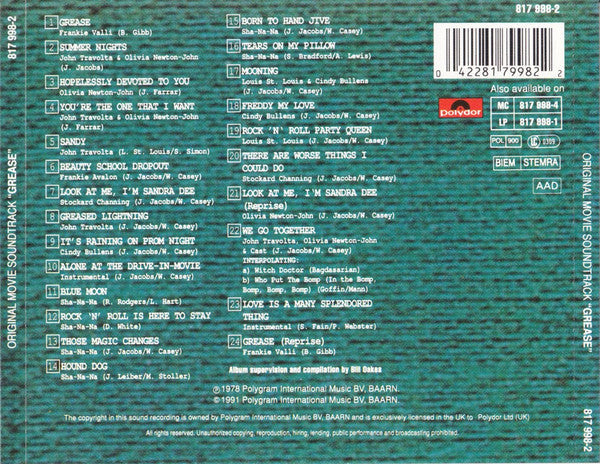 Various - Grease (The Original Soundtrack From The Motion Picture) (CD) 70917 Compact Disc Goede Staat