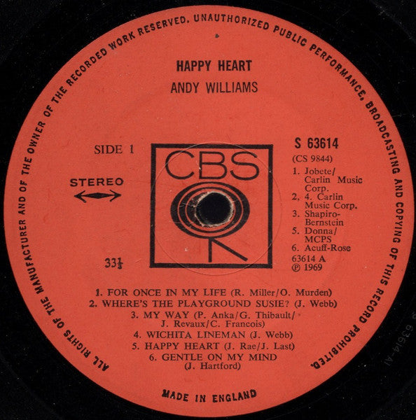 Andy Williams - Happy Heart (LP)