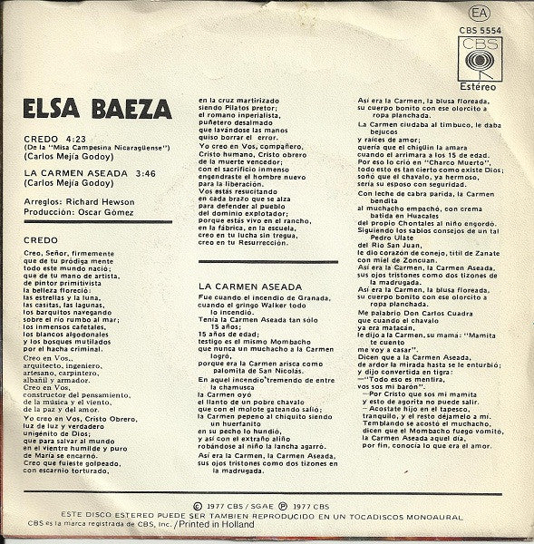 Elsa Baeza - Credo Vinyl Singles Vinyl Zeer Goed / Hoesje Goed "VINYLSINGLES.NL"
