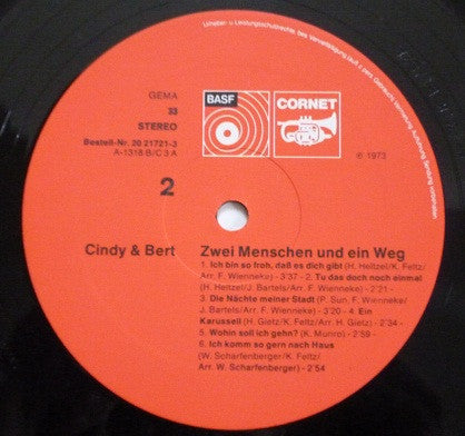 Cindy & Bert - Zwei Menschen Und Ein Weg (LP) Vinyl LP Vinyl Zeer Goed / Hoesje Goed "VINYLSINGLES.NL"