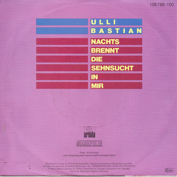 Ulli Bastian - Nachts Brennt Die Sehnsucht In Mir 21653 Vinyl Singles Vinyl Goed / Hoes Goed