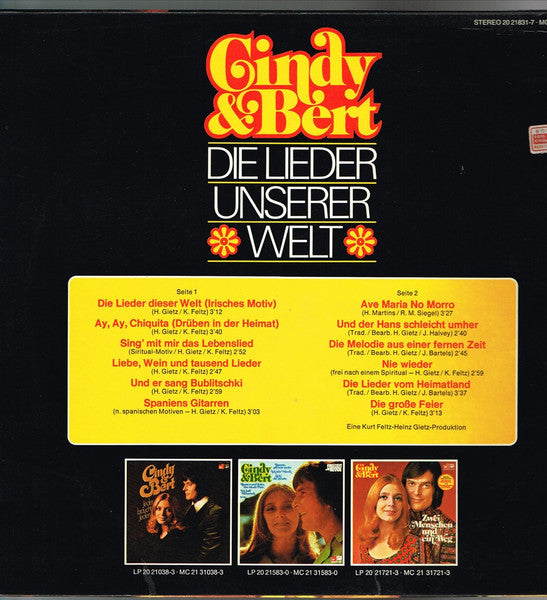 Cindy & Bert - Die Lieder Unserer Welt (LP) Vinyl LP Vinyl Zeer Goed / Hoesje Goed "VINYLSINGLES.NL"