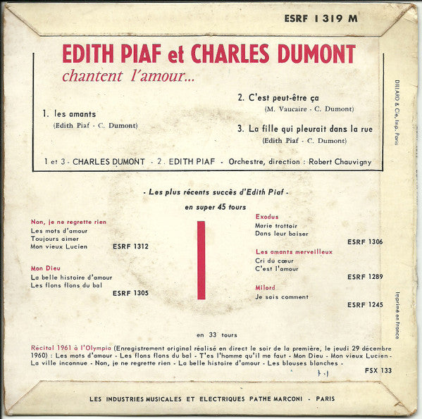 Edith Piaf et Charles Dumont - Chantent L'amour Vinyl Singles Vinyl Zeer Goed / Hoesje Goed "VINYLSINGLES.NL"