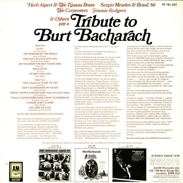 Various - Tribute To Burt Bacharach (LP) 40963 Vinyl LP Vinyl Goed / Hoes Goed