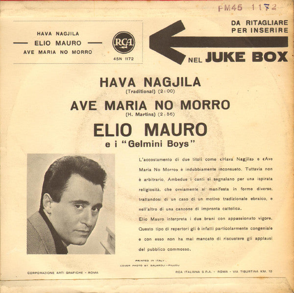 Elio Mauro - Hava Nagjila Vinyl Singles Vinyl Zeer Goed / Hoesje Goed "VINYLSINGLES.NL"