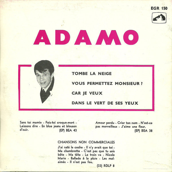 Adamo - Tombe La Neige Vinyl Singles EP Vinyl Zeer Goed / Hoesje Goed "VINYLSINGLES.NL"