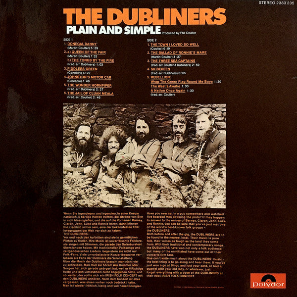 Dubliners - Plain And Simple (LP) 46580 Vinyl LP Vinyl Goed / Hoes Goed