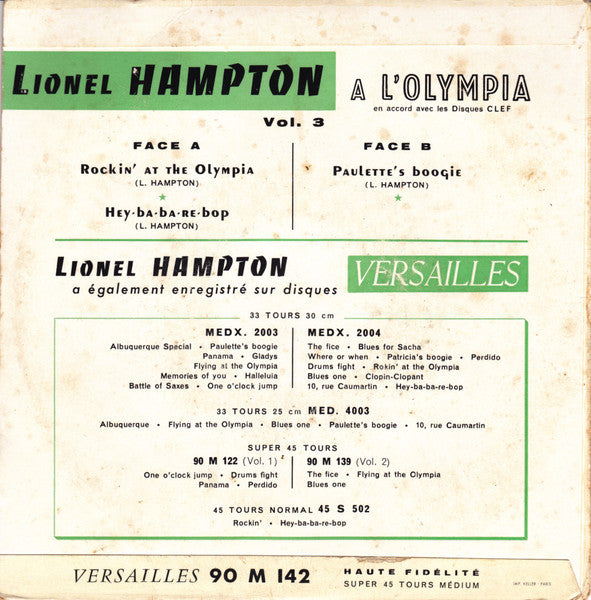 Lionel Hampton - A L'Olympia Vol. 3 01626 Vinyl Singles EP Vinyl Goed / Hoes Goed