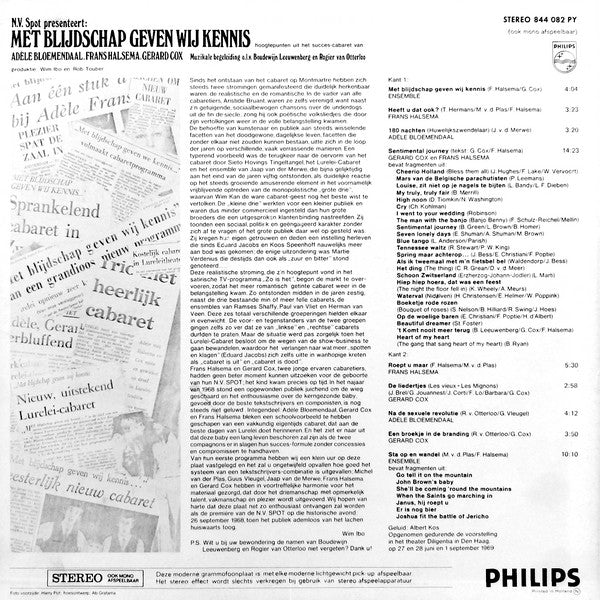 Adele Bloemendaal Frans Halsema Gerard Cox - Met Blijdschap Geven Wij Kennis (LP) 51372 Vinyl LP Vinyl Goed / Hoes Goed