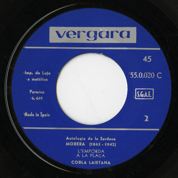 Cobla Laietana / Morera - Antología De La Sardana - Morera 29614 Vinyl Singles EP Vinyl Goed / Hoes Goed