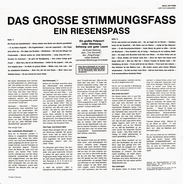 Various - Das Grosse Stimmungsfass (Ein Riesenspass) (LP) 50316 Vinyl LP Vinyl Goed / Hoes Goed