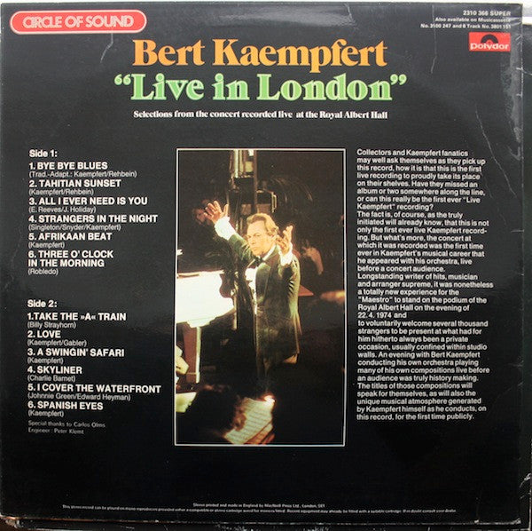 Bert Kaempfert - Bert Kaempfert Live In London (LP) Vinyl LP Vinyl Zeer Goed / Hoesje Goed "VINYLSINGLES.NL"