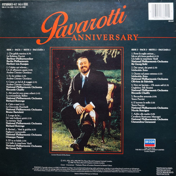 Luciano Pavarotti - Anniversary (LP) 51201 Vinyl LP Vinyl Goed / Hoes Goed