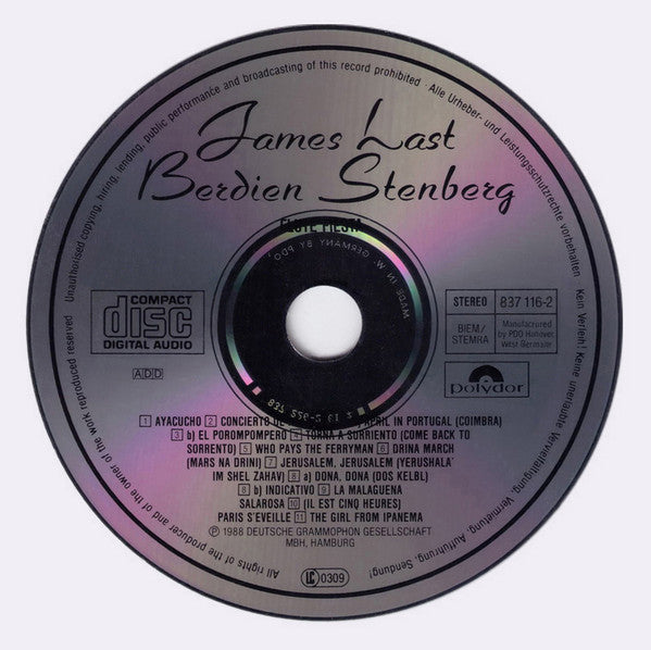 James Last & Berdien Stenberg - Flute Fiesta Compact Disc Vinyl Goed / Hoes Goed