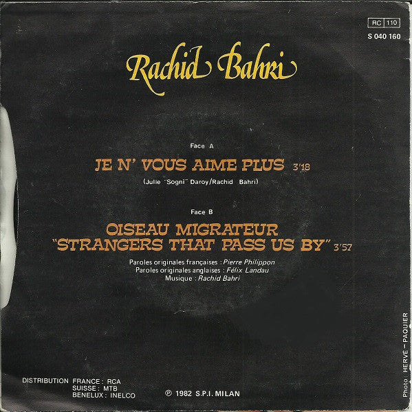 Rachid Bahri - Je N'vous Aime Plus 32839 Vinyl Singles Vinyl Goed / Hoes Goed