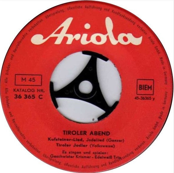 Zirler Buam / Das Edelweiß-Trio / Die Geschwister Krismer - Tiroler Abend 16691 Vinyl Singles EP Vinyl Goed / Hoes Goed