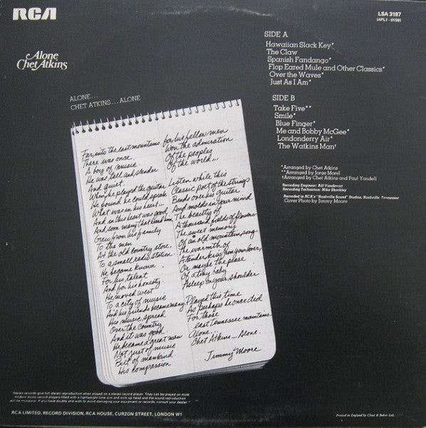 Chet Atkins - Alone (LP) 50460 Vinyl LP Vinyl Goed / Hoes Goed