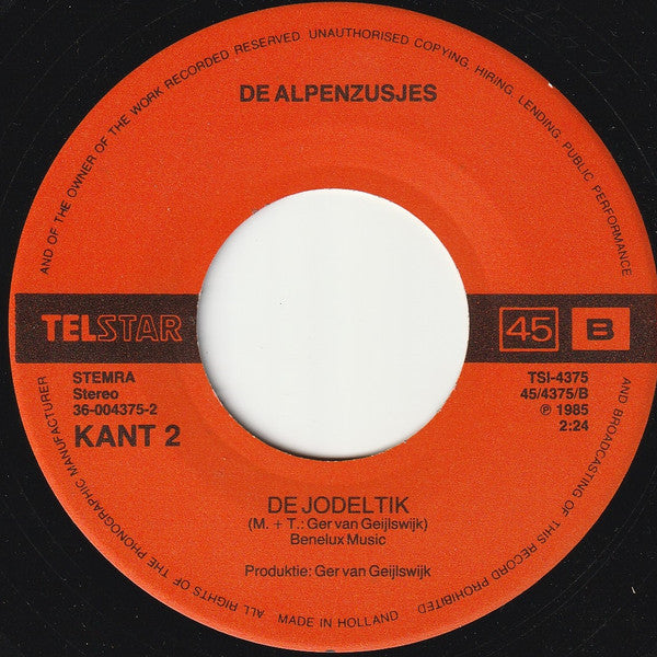 Alpenzusjes & Trio Kwatsch - De Tiroler Babysitter Song 06864 Vinyl Singles Vinyl Zeer Goed / Hoesje Goed "VINYLSINGLES.NL"