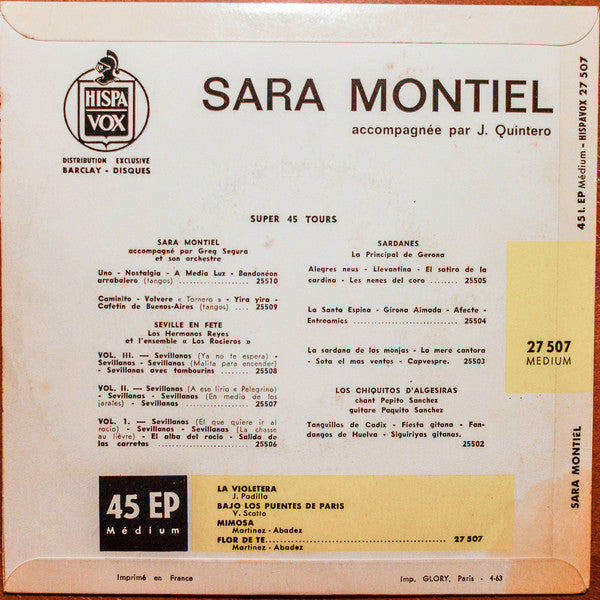 Sara Montiel - La Violetera 28351 Vinyl Singles EP Vinyl Goed / Hoes Goed
