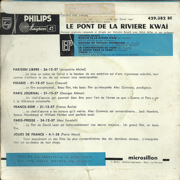 Malcolm Arnold Avec Mitch Miller - Bande Originale Du Film : Le Pont De La Rivière Kwaï 24228 Vinyl Singles EP Vinyl Goed / Hoes Goed