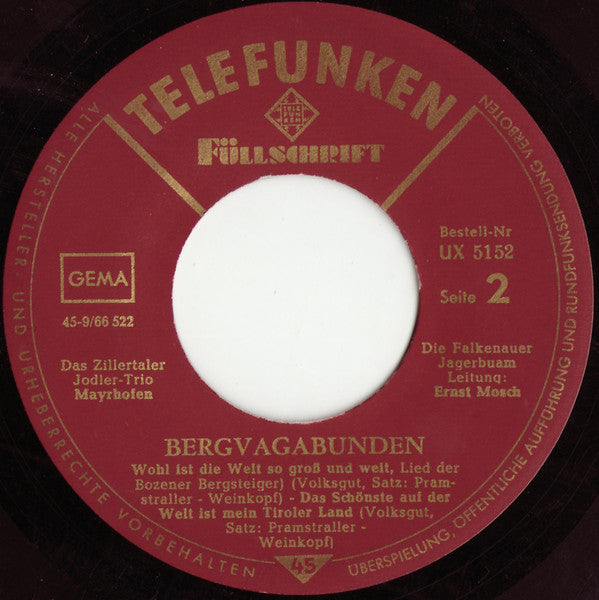 Geschwister Wurmer / Die Mittenwalder Musi - Bergvagabunden 29528 Vinyl Singles EP Vinyl Goed / Hoes Goed