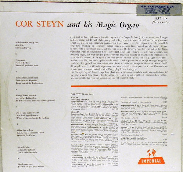 Cor Steyn - Cor Steyn And His Magic Organ (10") Vinyl LP 10" Vinyl Zeer Goed / Hoesje Goed "VINYLSINGLES.NL"